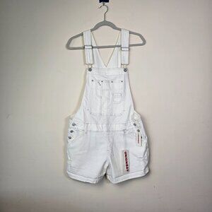 Unionbay Overall Shorts Womens Size Large White Carpenter Distressed Casual Prep